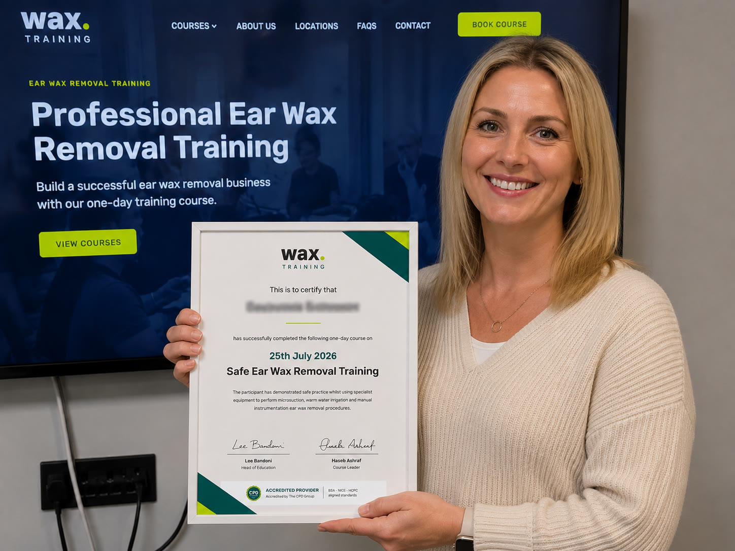 Aisha, 35, Community Nurse, after completing the wax. ear wax removal course