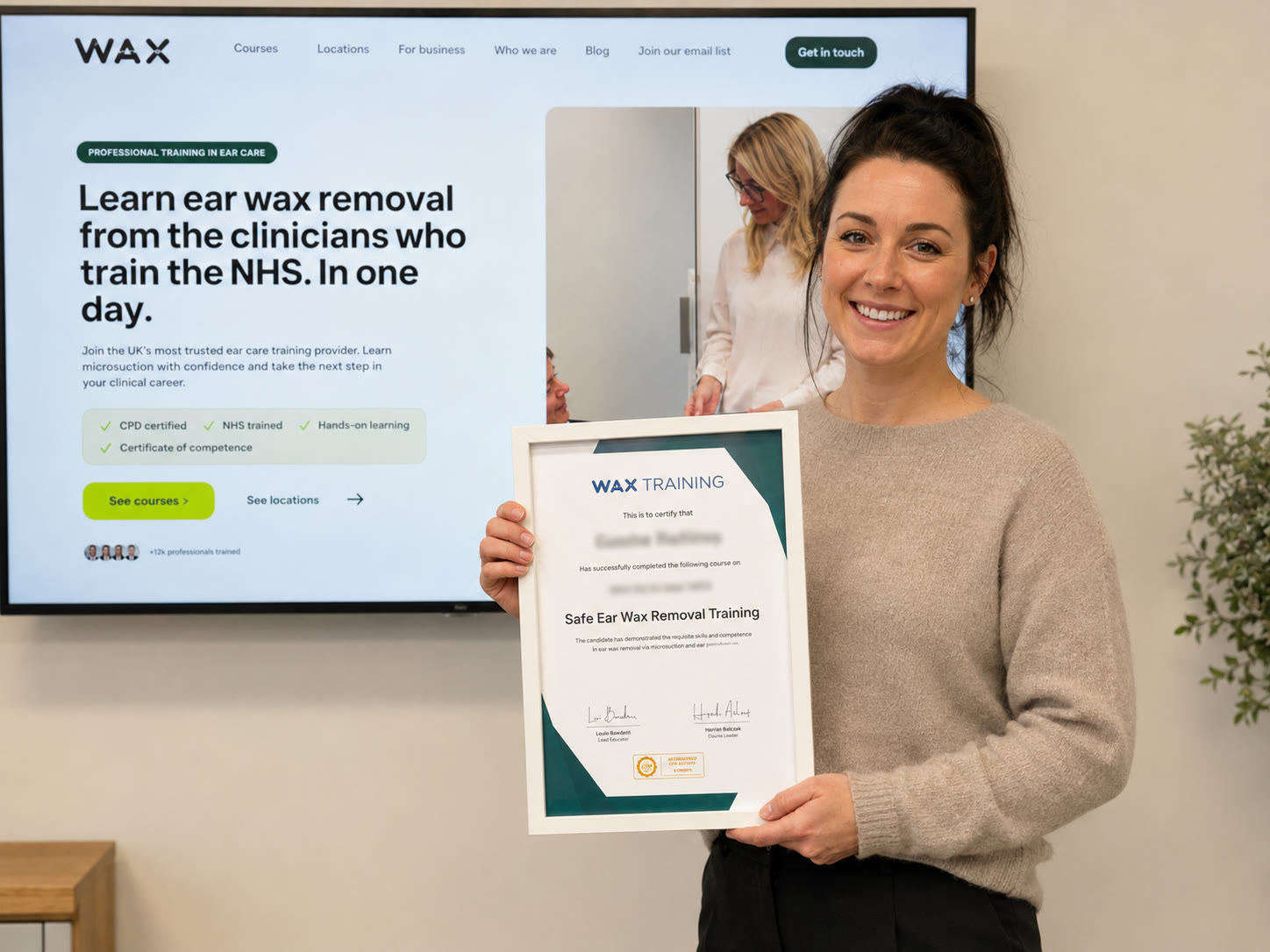 Danielle, 33, Healthcare Assistant - GP Practice, after completing the wax. ear wax removal course